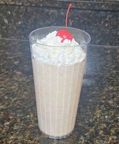 50s Prime Time Cafe PB&J Shake with Whipped Cream and a Cherry on top
